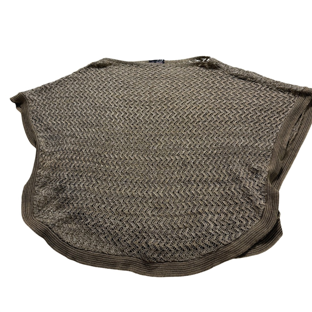Questions by Say What? Poncho Taupe Vintage Crochet Open Knit Boho Festival